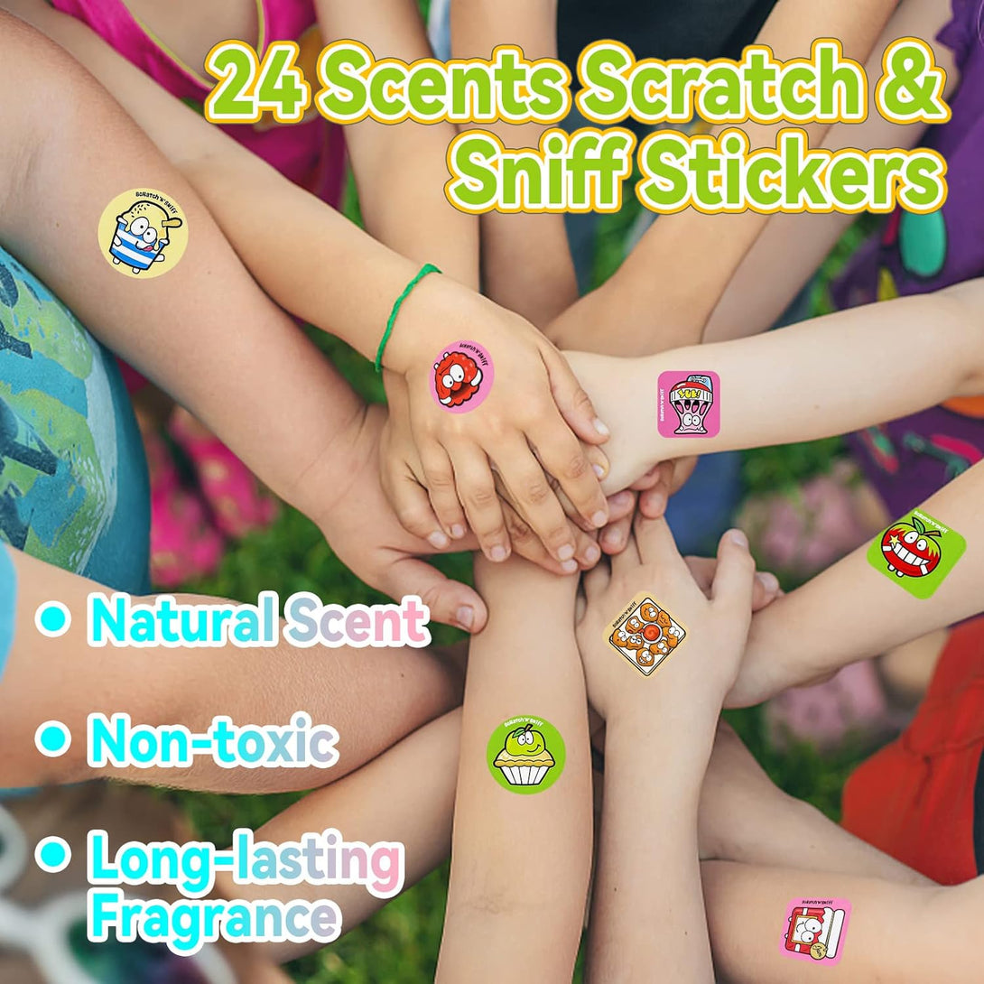 Scratch and Sniff Stickers, 576 Pieces Fruits and Foods Smelly Stickers, 24 Scents Sheets, 144 Designs, Reward Motivate Stickers for Kids, Teachers, Parents, Crafts, Party Favor, Christmas Gift