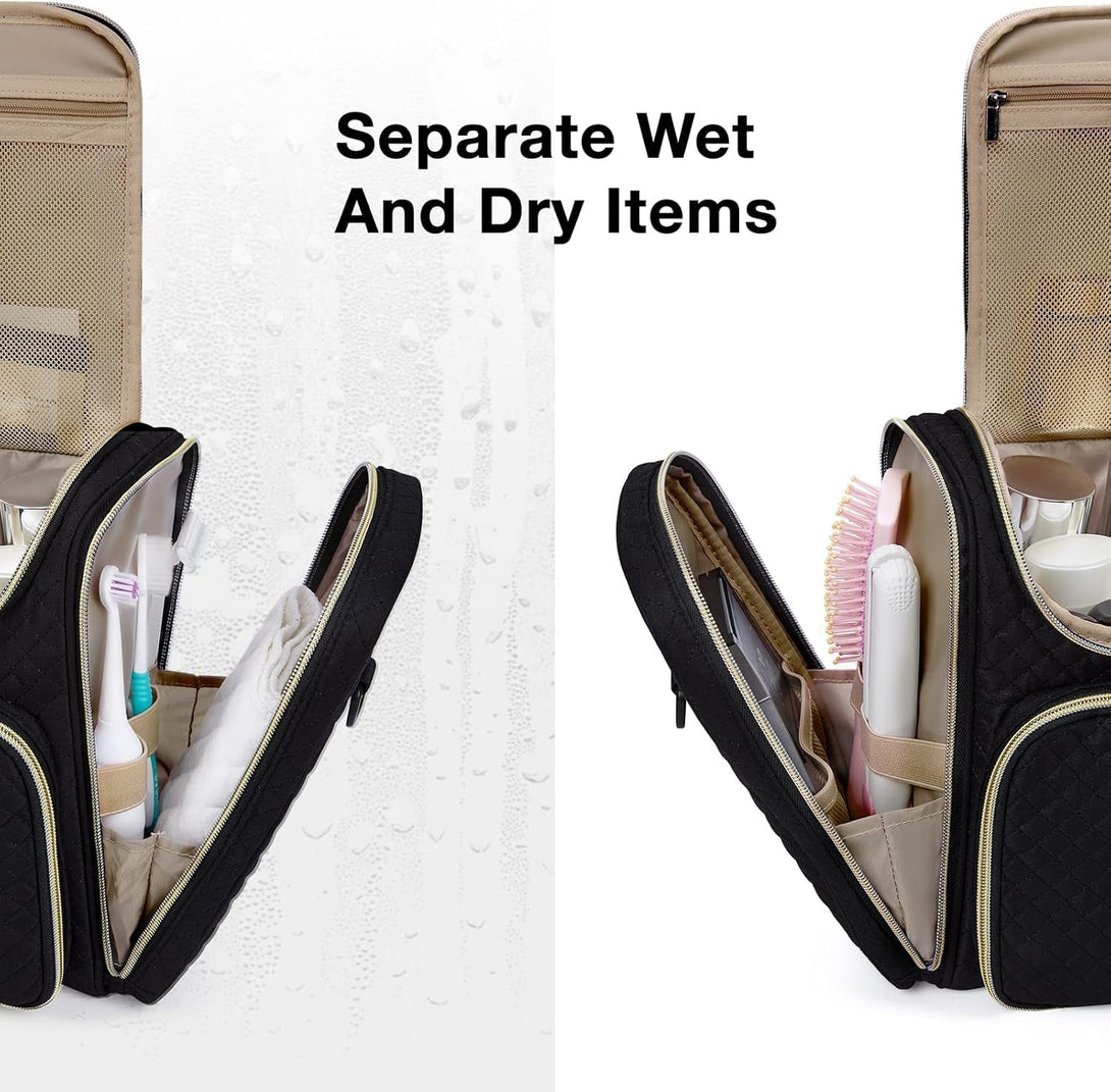 BAGSMART Toiletry Bag, Travel Toiletry Bag for Women, Water-Resistant Cosmetic Makeup Bag, Large Capacity Door Room Essentials Travel Organizer for Full Sized Toiletries and Cosmetics, Black