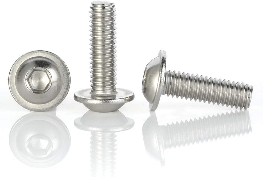 M6-1.0 X 12Mm 16Mm 20Mm 25Mm 30Mm Flanged Button Head Socket Cap Screws, 304 Stainless Steel 18-8, Bright Finish, Fully Threaded, 50 PCS