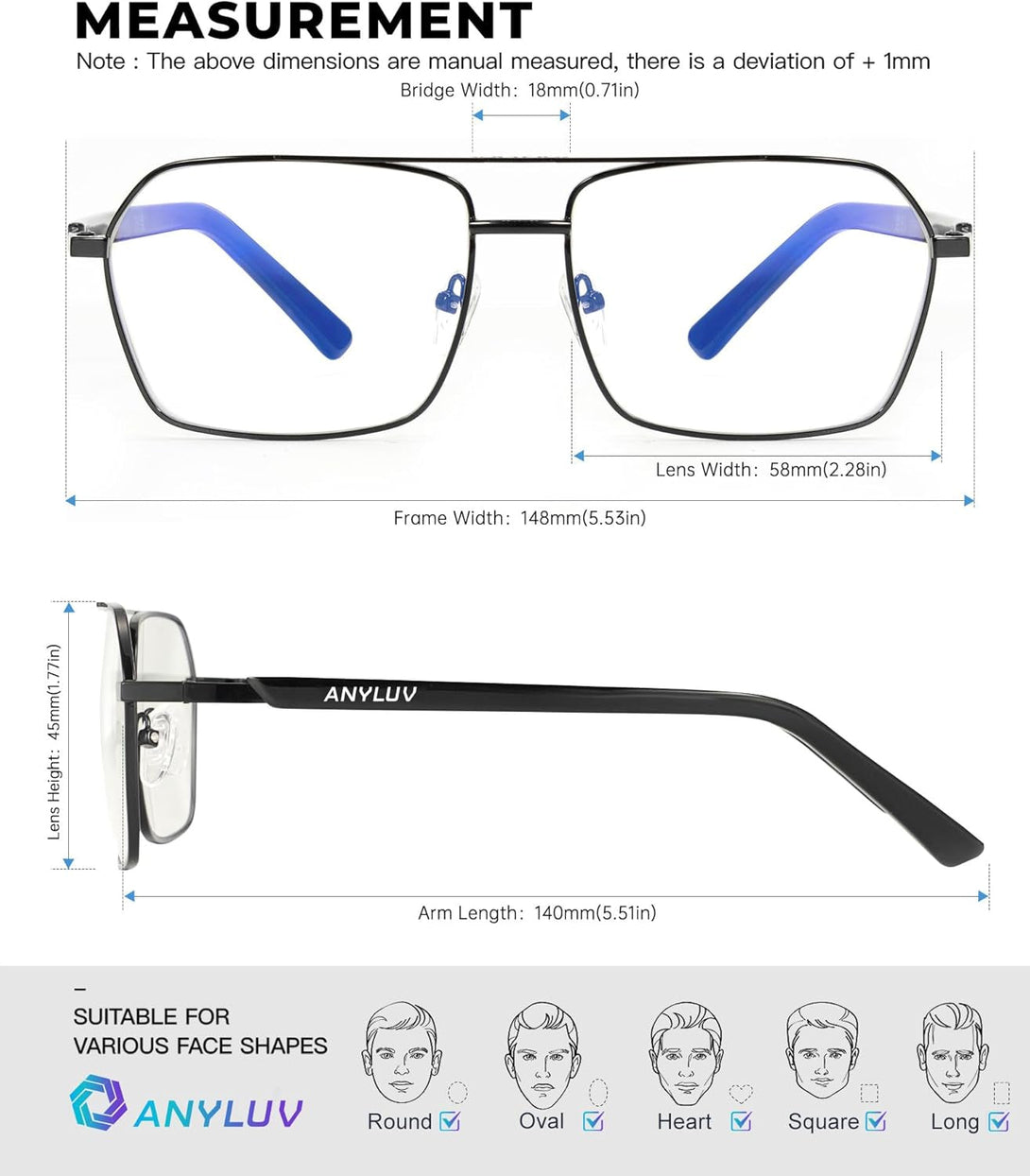 ANYLUV Blue Light Glasses Men/Women, Blue Light Blocking Glasses, Computer Screen Blocker Eyes Protection Glasses