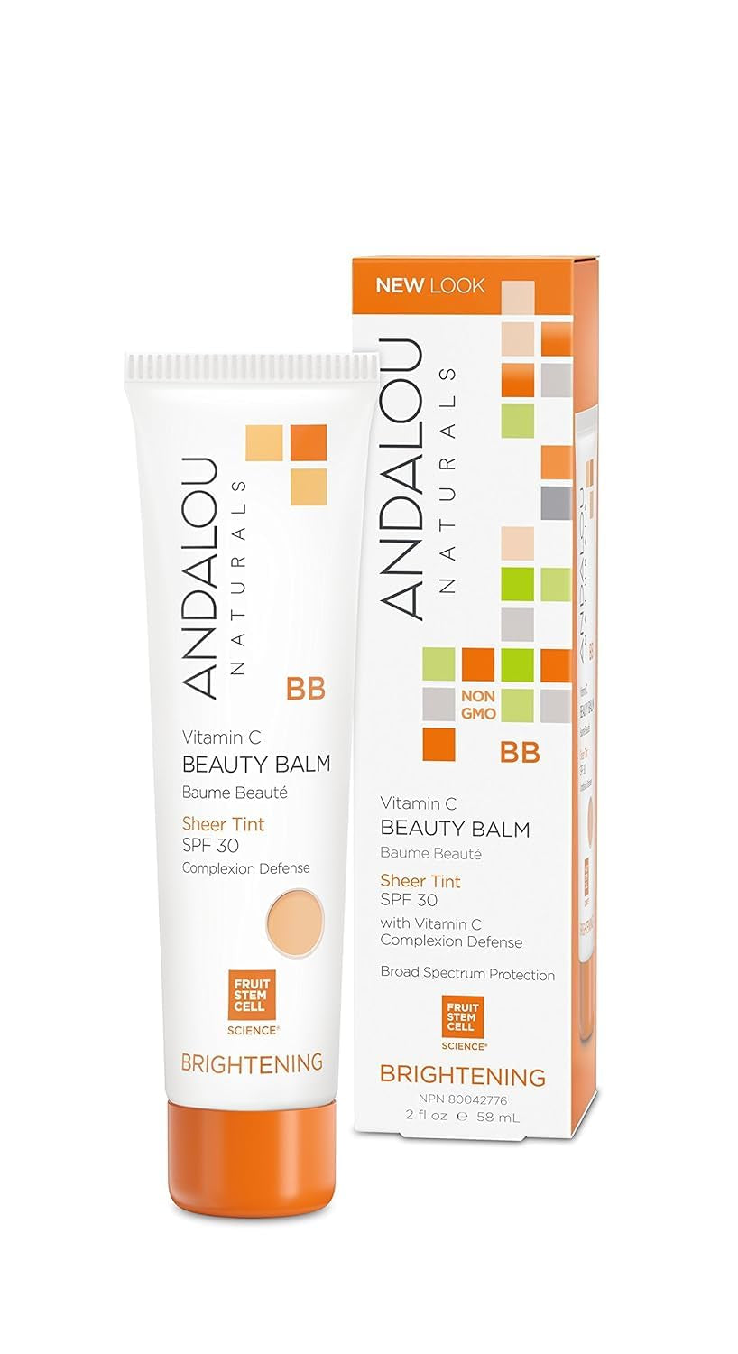 Andalou Naturals Vitamin C BB Beauty Balm Sheer Tint SPF 30, 2-In-1 BB Cream & Face Sunscreen with Broad Spectrum Protection, Mineral Sunscreen with Non-Nano Zinc Oxide, 2 Fl Oz