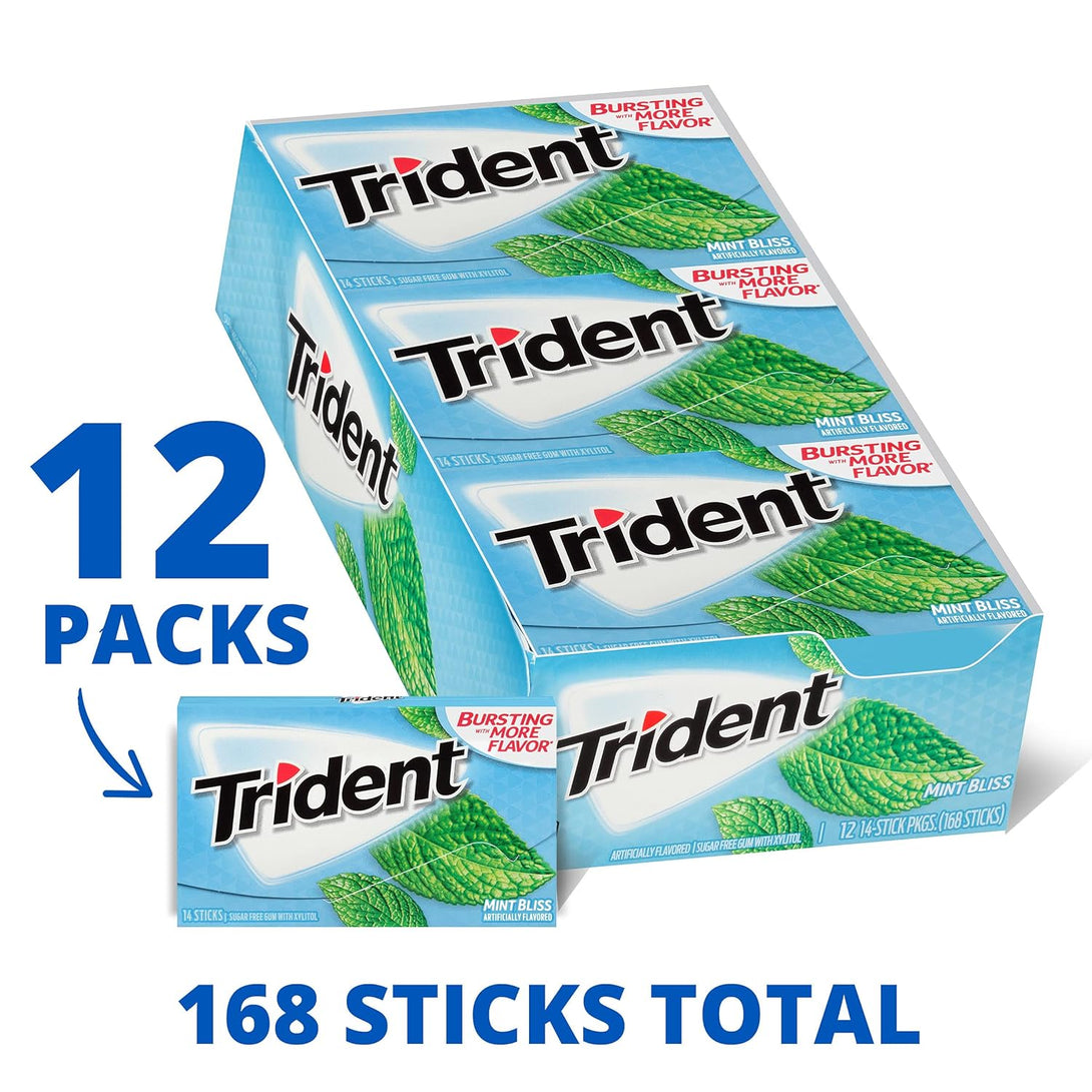 Trident Mint Bliss Sugar Free Gum, 12 Packs of 14 Pieces (168 Total Pieces)