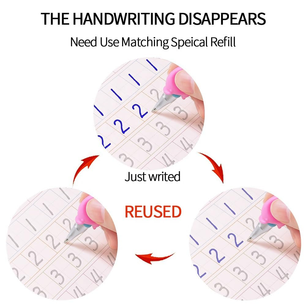 4 Pc Magic Grooved Writing Practice for Kids -Reusable Handwriting Practice Book,Magic Copybooks for Kids,Grooved Writing Books for Kids 3-5