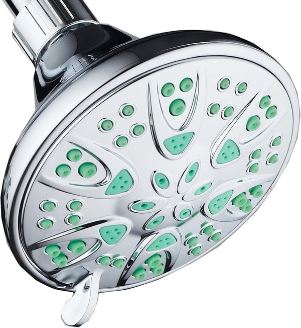 Aquadance Antimicrobial â€“ Anti-Clog High-Pressure 6-Setting Shower Head with Microban Nozzle Protection from Growth of Mold, Mildew & Bacteria for Stronger Shower! 4" Coral Green
