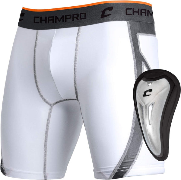 Champro Wind up Compression Polyester/Spandex Sliding Short W/Cup, Adult Medium, White