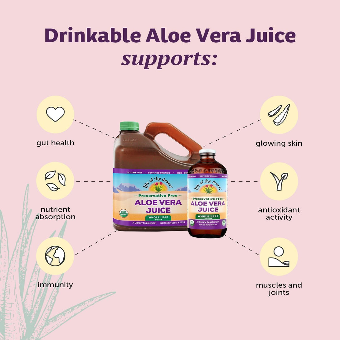 Lily of the Desert Aloe Vera Juice - Whole Leaf Filtered Aloe Vera Drink, Non-Gmo Aloe Juice with Natural Vitamins, Digestive Enzymes for Gut Health, Stomach Relief, Wellness, Glowing Skin, 128 Fl Oz