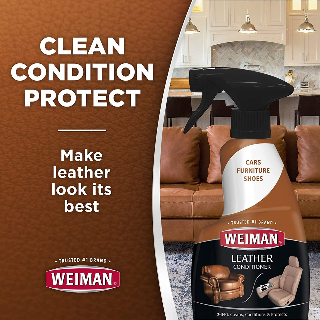 Weiman Leather Cleaner and Conditioner for Furniture - 12 Ounce - 2 Pack - Ultra Violet Protection Help Prevent Cracking or Fading of Leather Couches, Car Seats, Shoes, Purses