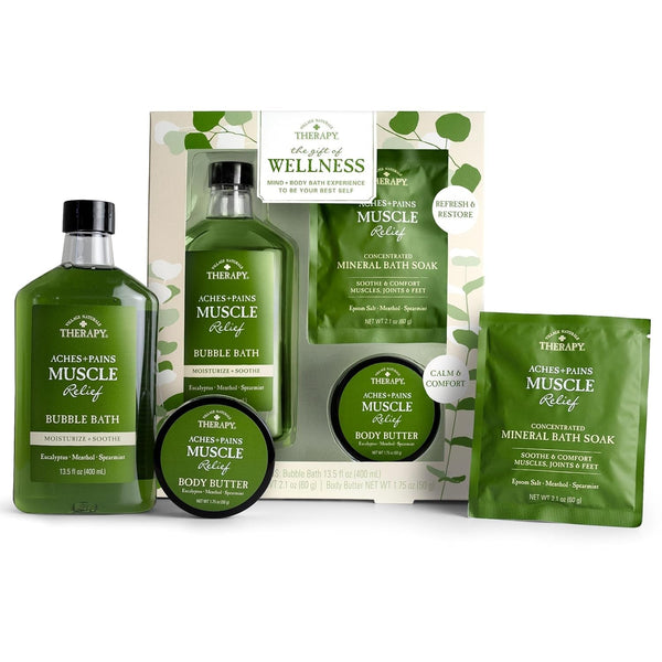 Village Naturals Therapy 3-Piece Relaxing Muscle Wellness Spa Gift Set, Eucalyptus Mint Scent