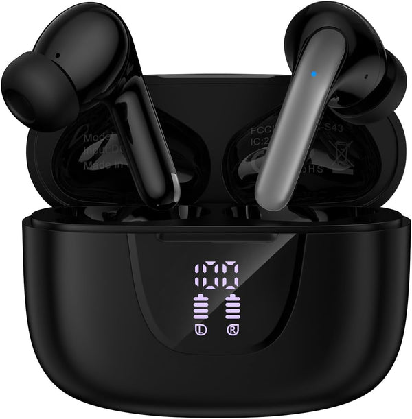 Wireless Earbuds Bluetooth 5.3 Headphones,Noise Cancelling Earbuds with Deep Bass 60H Playback Stereo Ear Buds with Mic LED Display Charging Case IPX7 Waterproof in Ear Earphone for Phone Laptop Sport