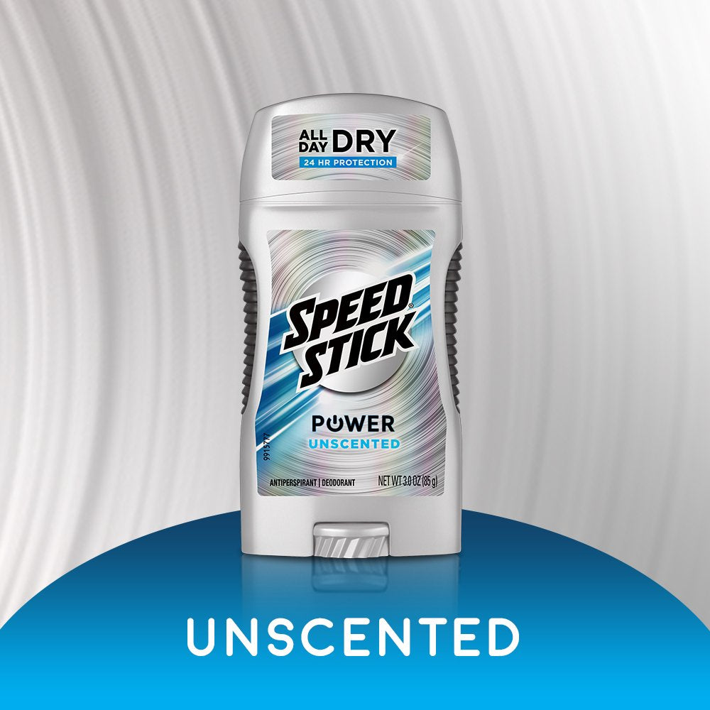 Speed Stick Power Antiperspirant Deodorant for Men, Unscented - 3 Ounce, Pack of 6 (Packaging May Vary)