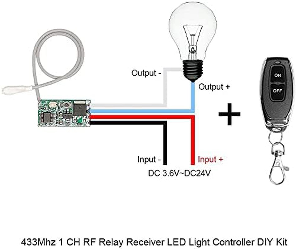 Mini Relay Wireless Switch, 433Mhz Remote Control Relay Switch, DC 6V 12V 24V 1CH Channel Relay Wireless Secure RF Transmitter and Receiver Kit, Momentary Toggle Latched Mode