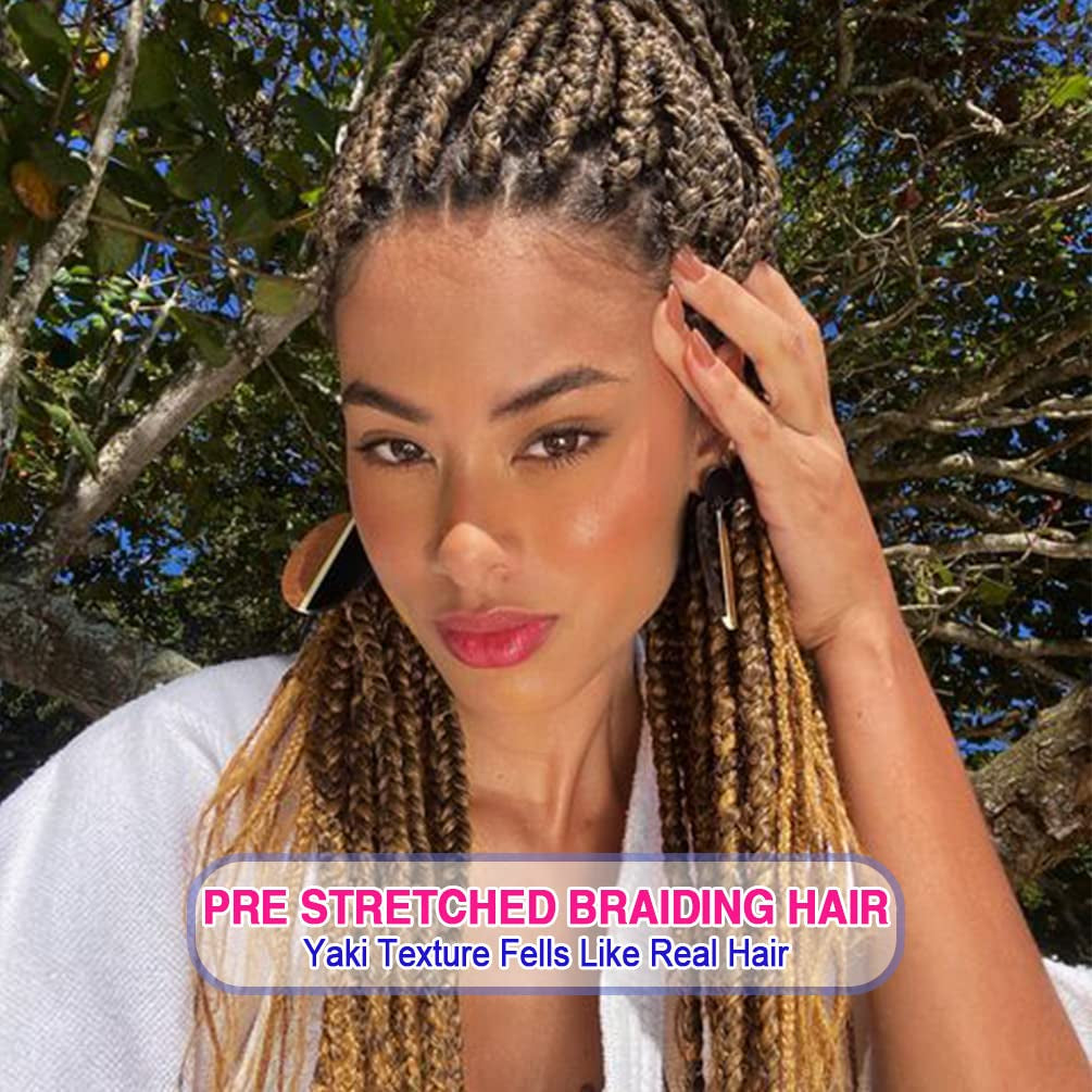 8 Pack Ombre Braiding Hair Pre Stretched - 20" 80G/Pack Premium Pre Stretched Braiding Hair Extensions, Professional Itch Free Hot Water Setting Perm Yaki Texture Prestretched Hair(1B/30/27)