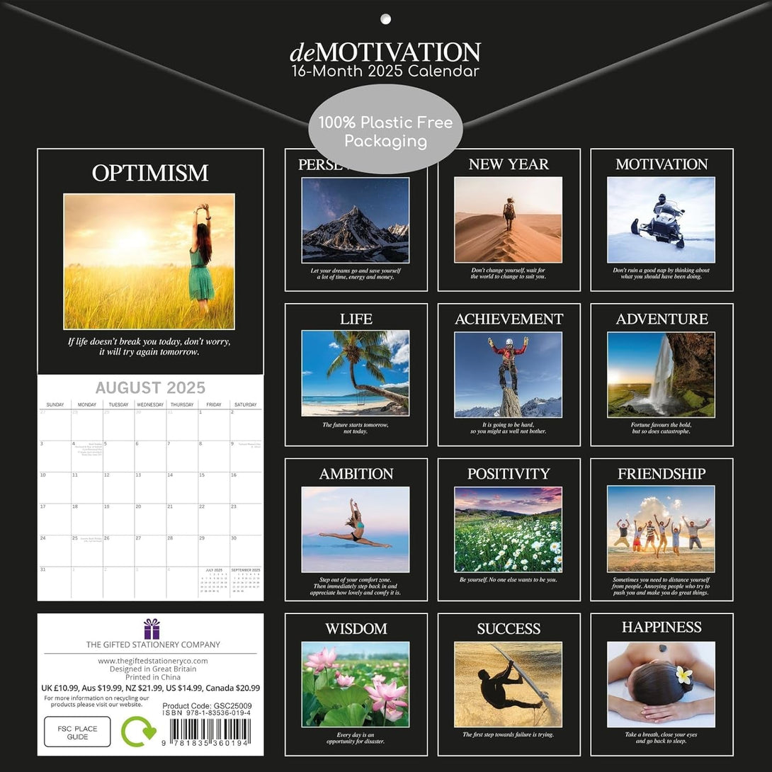 2025 Square Wall Calendar, Demotivation, 16-Month Funny Corner Theme with 180 Reminder Stickers (12 X 12 In)