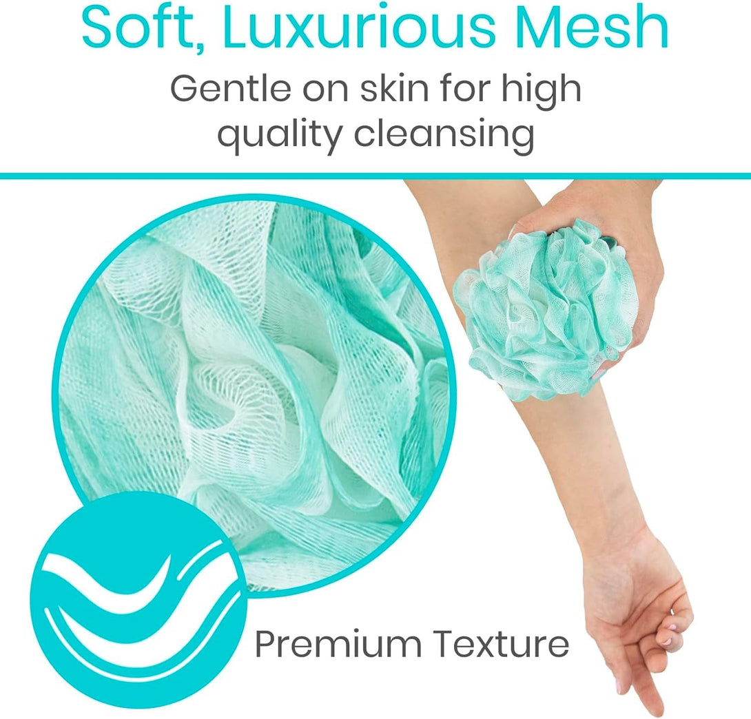 Vive Loofah Sponge Replacement (4 Pk) Shower & Bath Pouf Scrubber for Back & Body Exfoliation, Works with Vive Interchangeable Loofa Handle Long Brush (Replacement Sponge Black and Blue (4 Pack), 4)