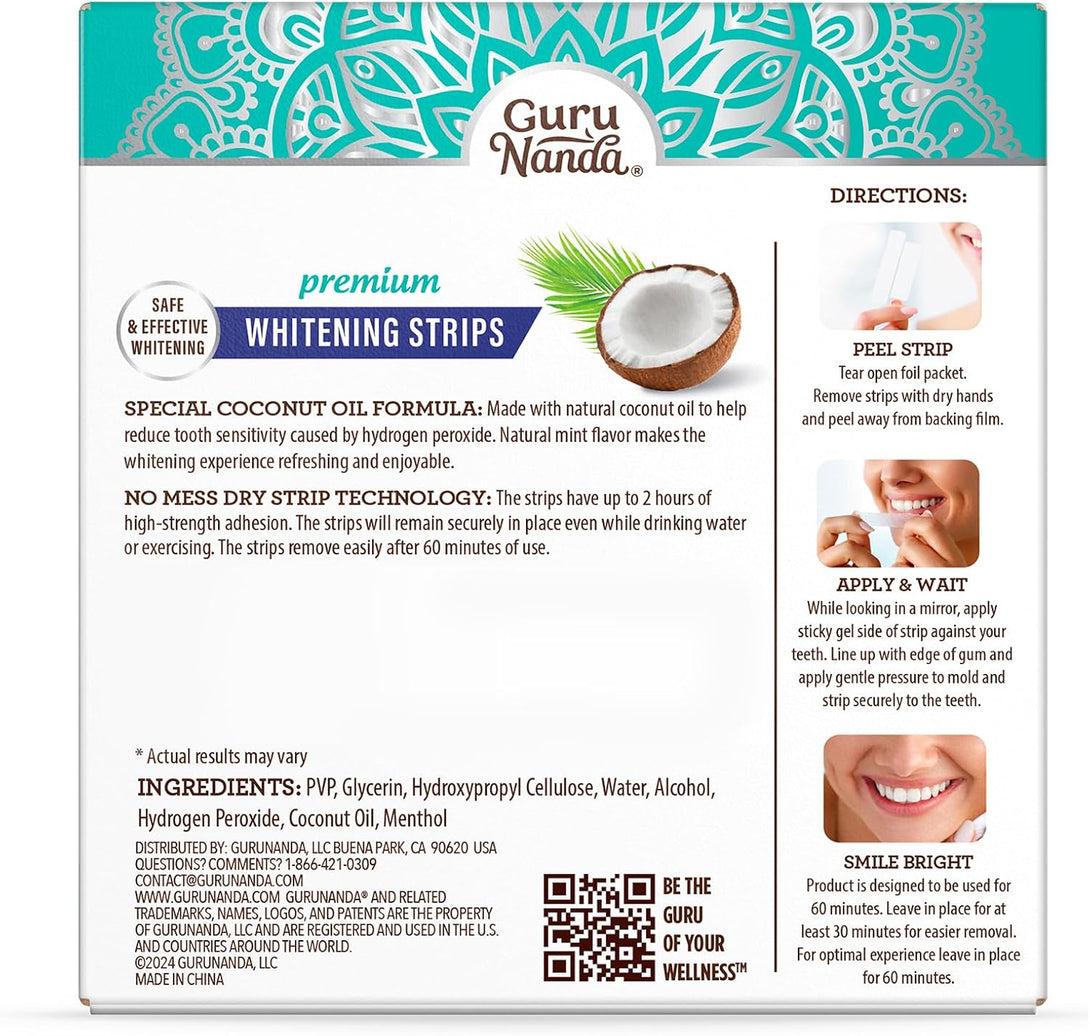 Gurunanda Teeth Whitening Strips - 7-Day Treatment with Non-Slip, Dry Strip Technology - Whitening Designed with Care for a Brighter Smile