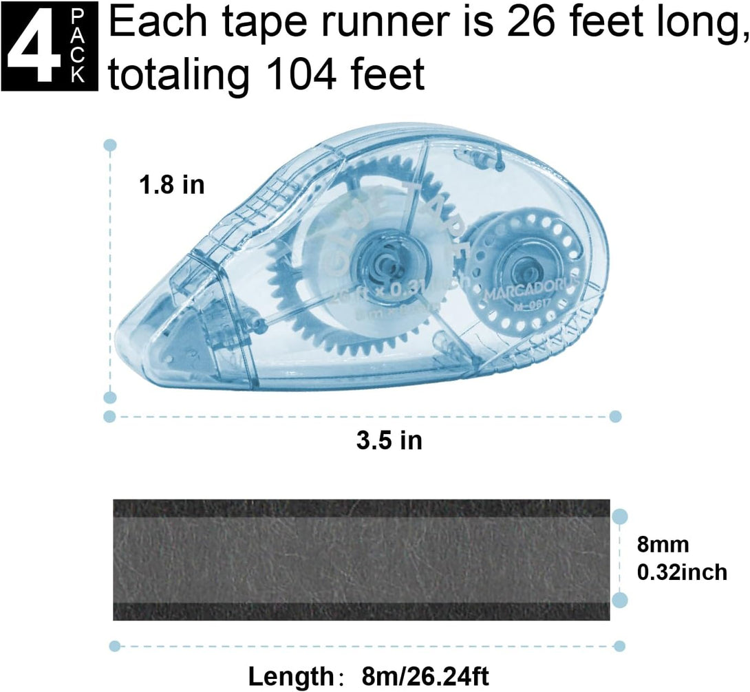Glue Tape for Scrapbooking, Pack of 4 Scrapbook Tape, Double Sided Tape Roller for Crafts, 26 Ft X 0.31 in Tape Runner, Craft Supplies for Scrapbooking, Gift Wrapping and Photo Tape.
