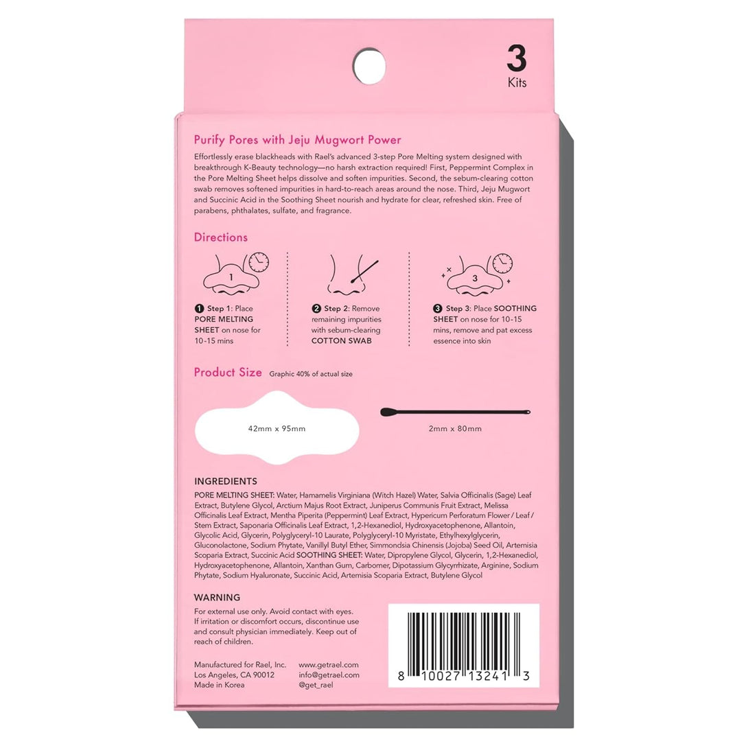 Rael Blackhead Remover, Miracle Patch Melting Pack, Nose Strips for Blackheads, Pore Cleansing and Soothing Sheets, 3 Step Kit, Sebum Removing Cotton Swabs, Dermatologist Tested