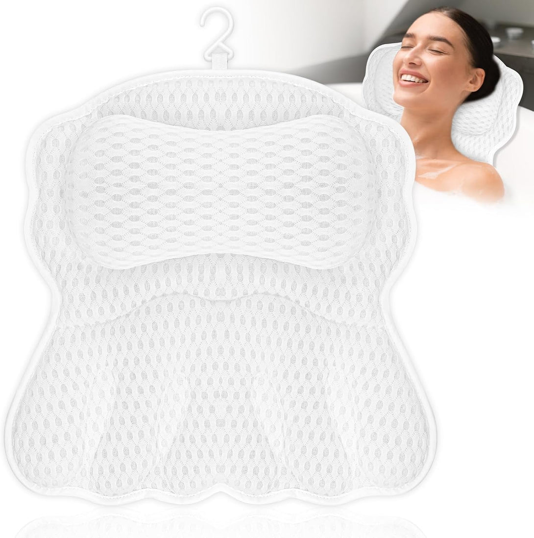 Bath Pillow Luxury Bathtub Pillow, Gliship Bath Tub Pillows for Head and Neck, Bath Cushion for Tub with Soft 4D Air Mesh Fabric 6 Non-Slip Suction Cups, Fit All Tub Relaxing Bath Accessories Spa Gift