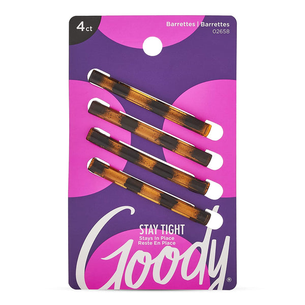 Goody Hair Barrettes Clips - 4 Count, Mock Tort - Slideproof and Lock-In Place - Suitable for All Hair Types - Pain-Free Hair Accessories for Men, Women, Boys, and Girls - All Day Comfort