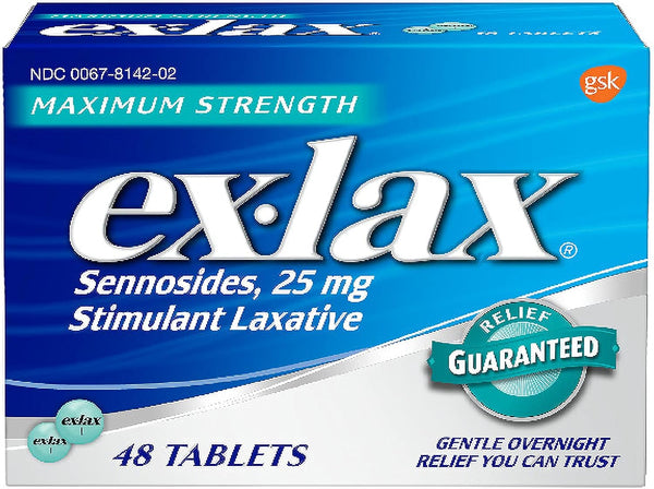 Ex-Lax Maximum Strength Stimulant Laxative Constipation Relief Pills for Occasional Constipation, Gentle Laxatives - 48 Count