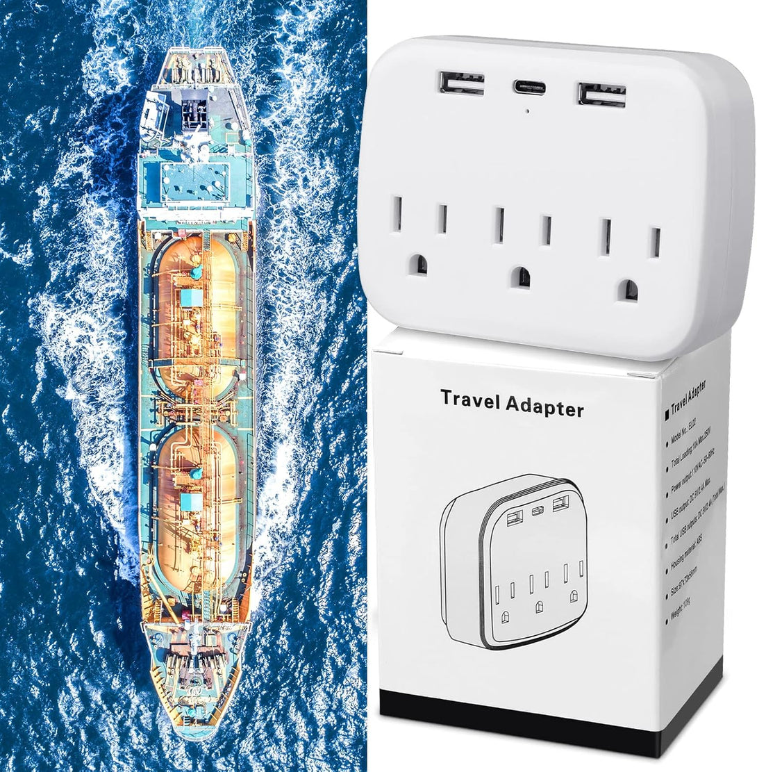 Cruise Power Strip Cruise Essentials Non Surge Protection Outlet Extender with 3 USB Outlets Ports (1 USB C) Portable Travel Adapter Multiple Plug for Cruise Ship, Home, Office, White