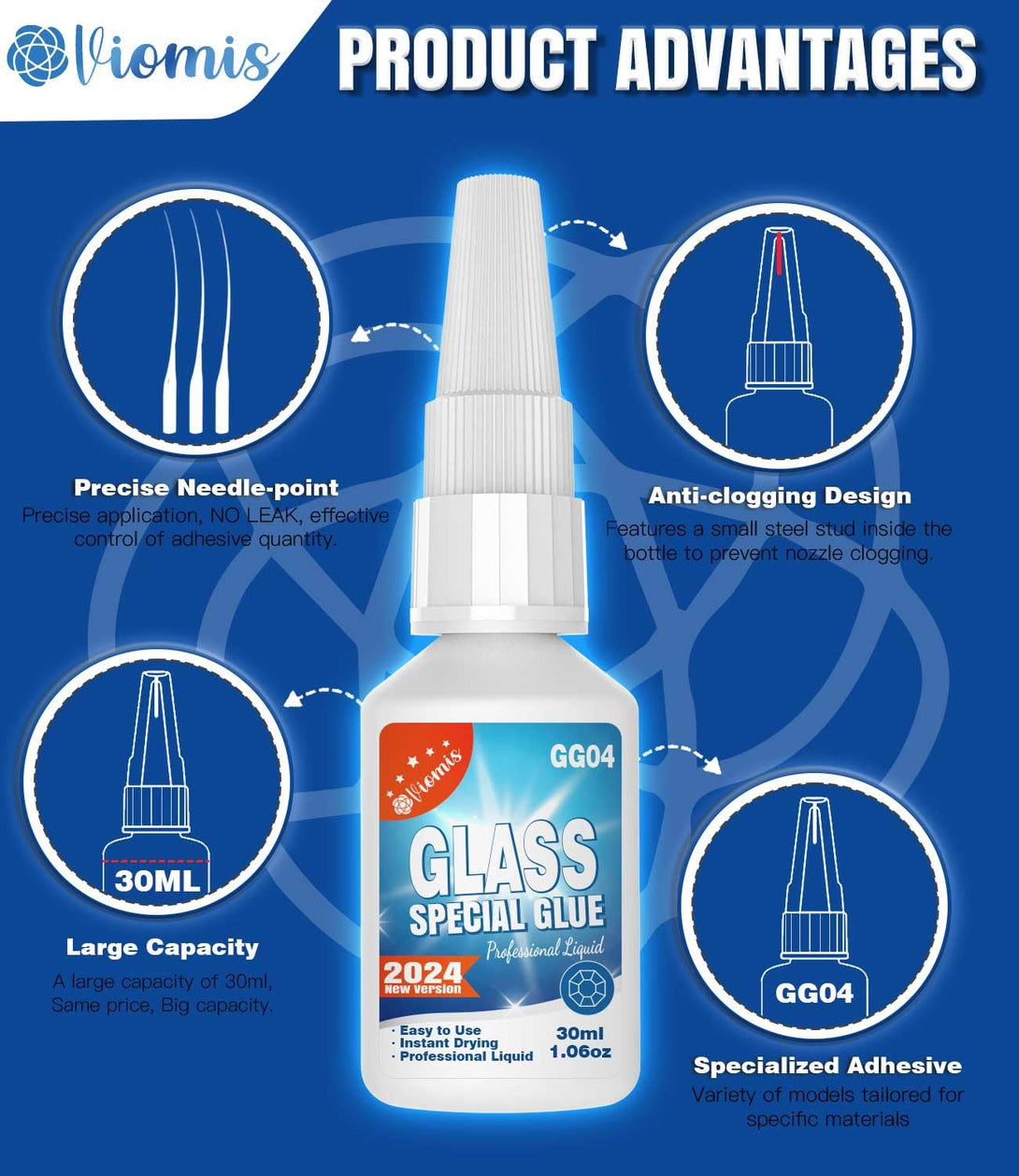 30G Clear Glass Glue - Strong Adhesive for Glass to Glass Bonding, Fast Drying, Invisible Repairs for Crafts, Jewelry, Crystals & More