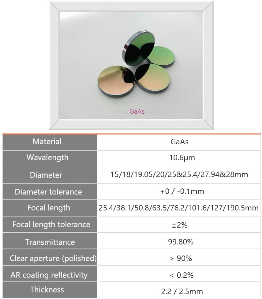 Ld-Teemm Gaas CO2 Laser Focus Lens, 18Mm Laser Focal Lens Laser Mirror for CO2 Laser Cutting Engraving 40W-150W Machine, Diameter(Dia.) 18Mm/ 0.71", Focal Length(Fl.) 101.6Mm /4"