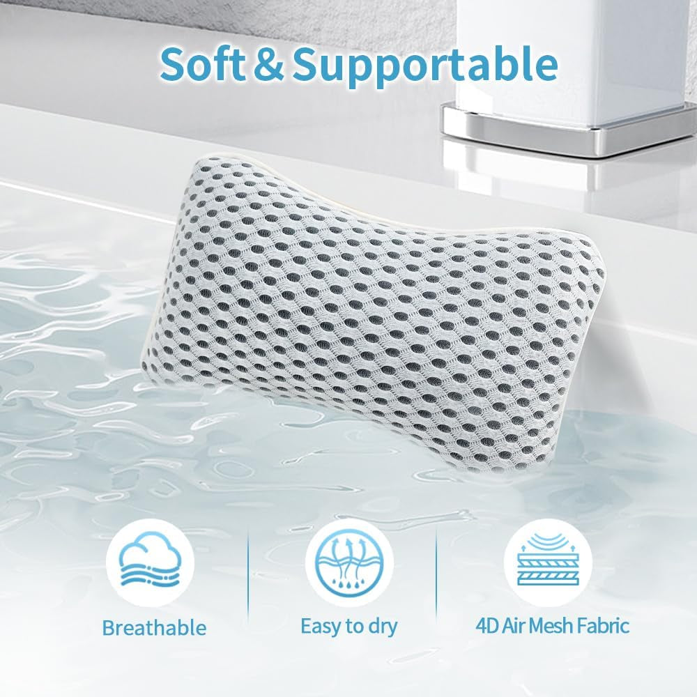 Upgraded Bath Pillows for Tub, Slip Resistant Waterproof Bath Pillows for Tub Neck and Back Support with 2 Strong Suction Cups, Relaxing Spa Essentials