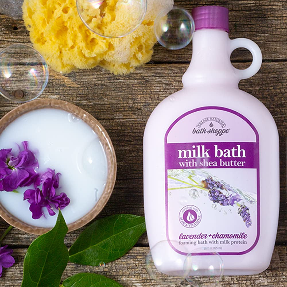 Moisturizing Lavender Chamomile Milk Bath - Hydrates Skin - Made with Shea Butter and Vitamin E (Pack of 2 Bottles, 28 Fl Oz Each)