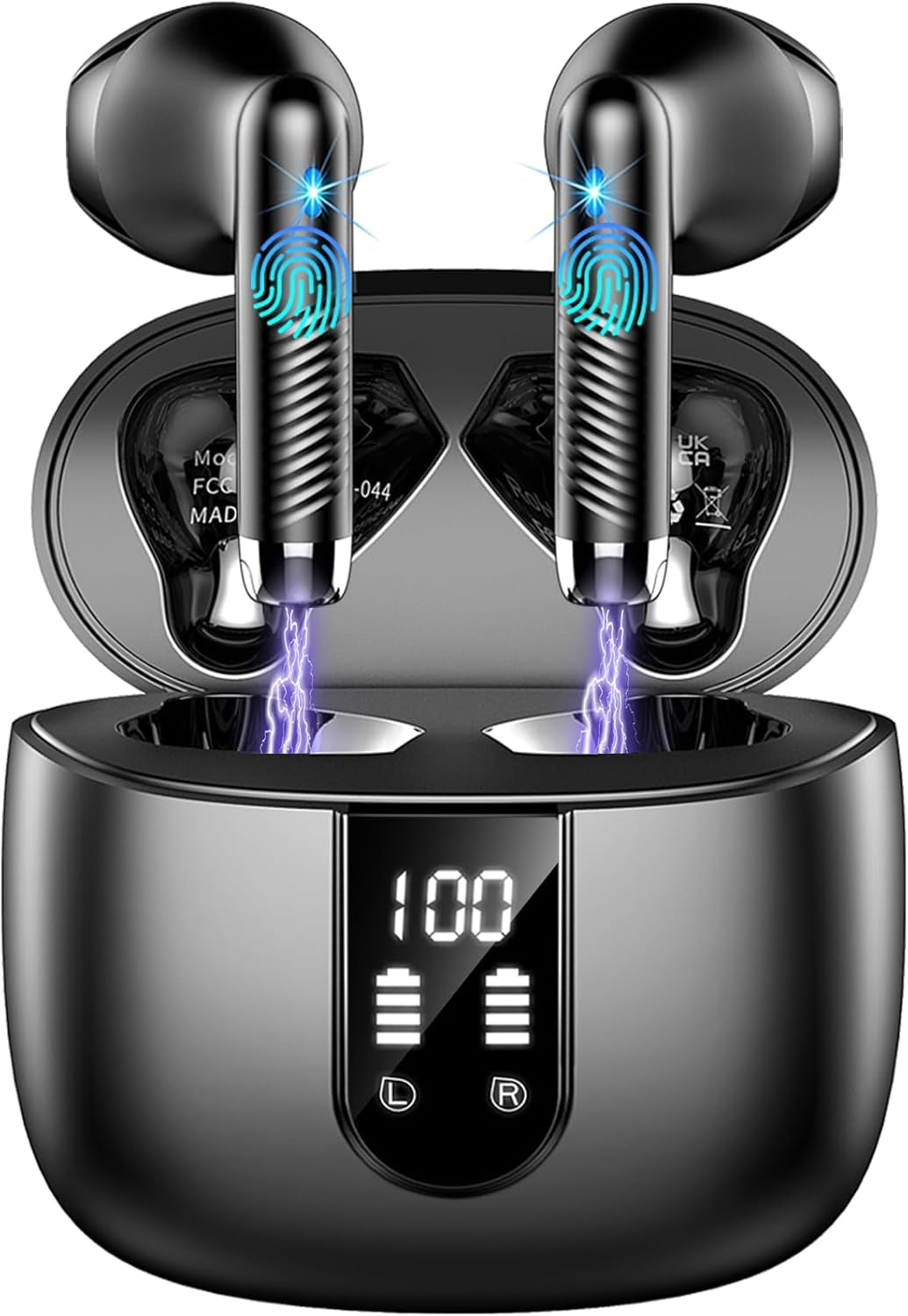 Wireless Earbuds, Bluetooth Headphones V5.4 Stereo Bass Ear Buds with ENC Noise Cancelling Mics,56H Bluetooth Earbuds with LED Display Charging Case, IP7 Waterproof Earphones for Android Ios, Black