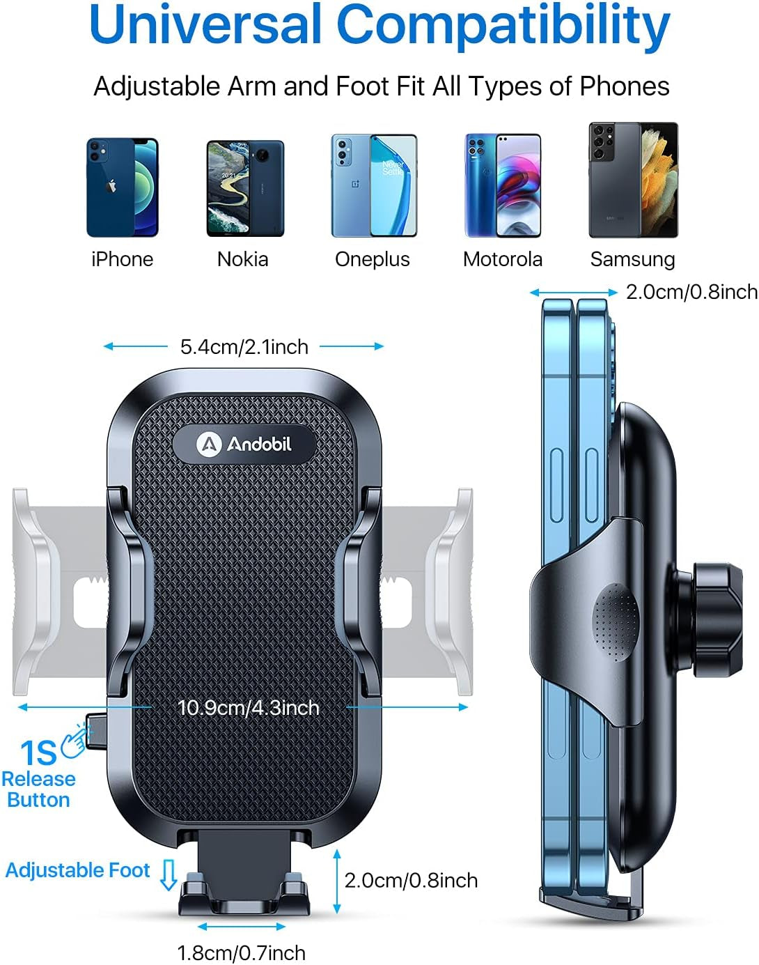 Andobil 2025 Upgraded Car Phone Holder Mount for Vent, Military Sturdy Metal Clip Air Vent Phone Holder for Your Car Easy Used Cell Phone Car Mount for Iphone 16 15 14 13 12 Pro Max Samsung S25 S24