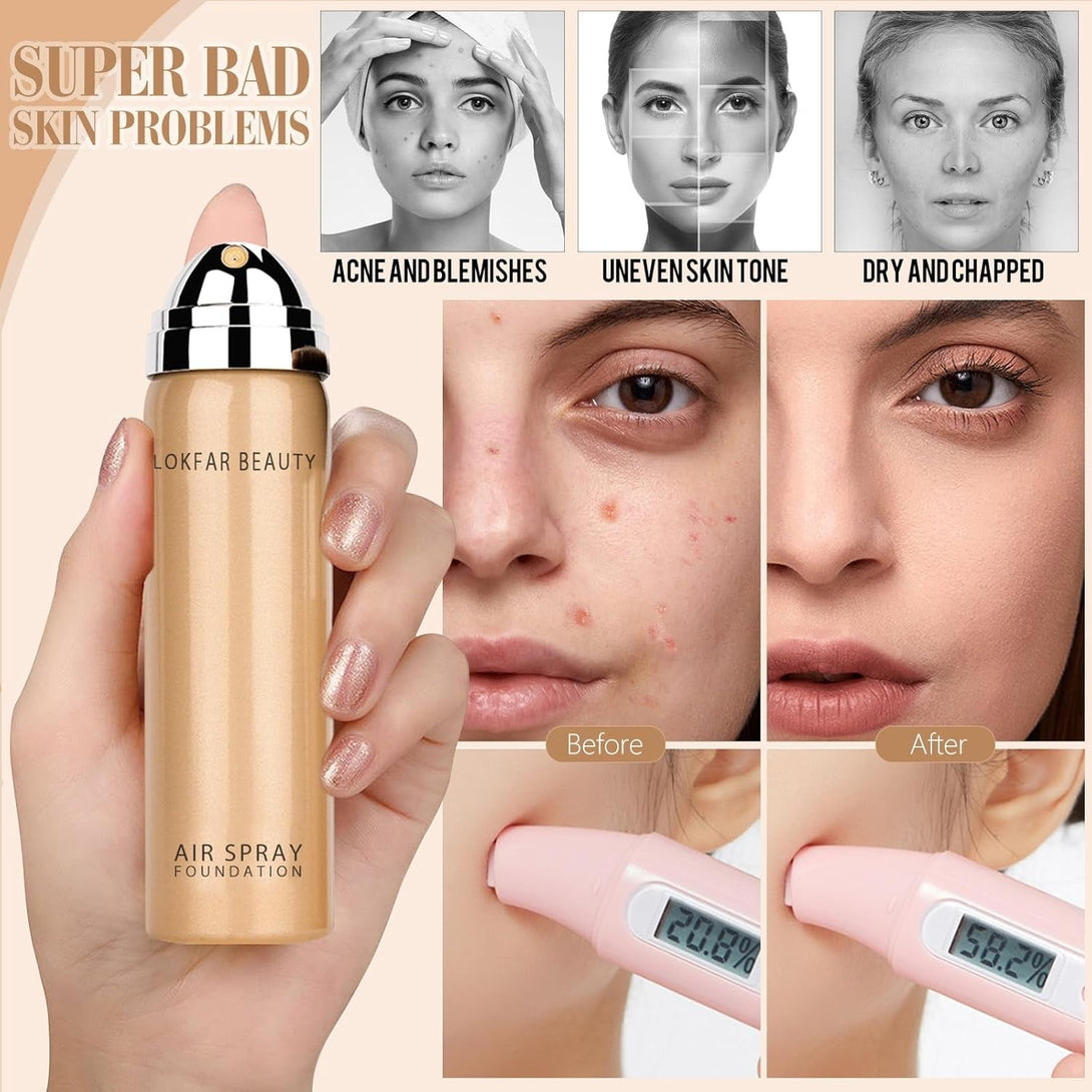 Airbrush Foundation Spray, Silky Mist Spray Makeup Kit with Brush, Full Coverage Foundation for Smooth Radiant Finish, Formula Breathable Lightweight Hydrating | #02 Nude