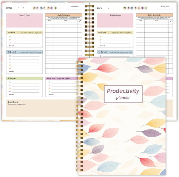 ADHD Daily Planner - Productivity Planner & Undated Task Management Organizer for Neurodivergent Adults, Focused Planners for Men & Women - B5 Colorful Leaves