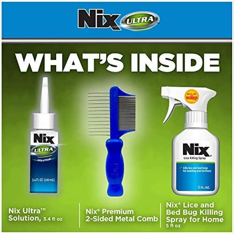 Nix Lice Removal Kit - Lice Treatment Hair Solution and Comb, Home Defense Bedbug and Lice Killing Spray (Pack of 2) (Packaging May Vary)