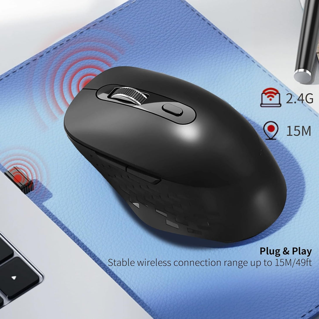 Wireless Mouse,2.4G USB Computer Mouse with 3-Level, Silent Quiet Click, Ergonomic, 6 Buttons Portable for Pc,Laptop,Chromebook,Mac - Black