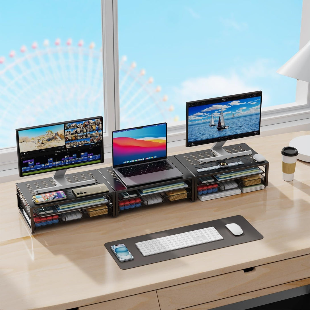 Gianotter Computer Monitor Stand Riser, Desk Organizers and Accessories with Drawer, Office Desk Accessories & Workspace Desktop Organizers Storage for Classroom Office Supplies (Black)