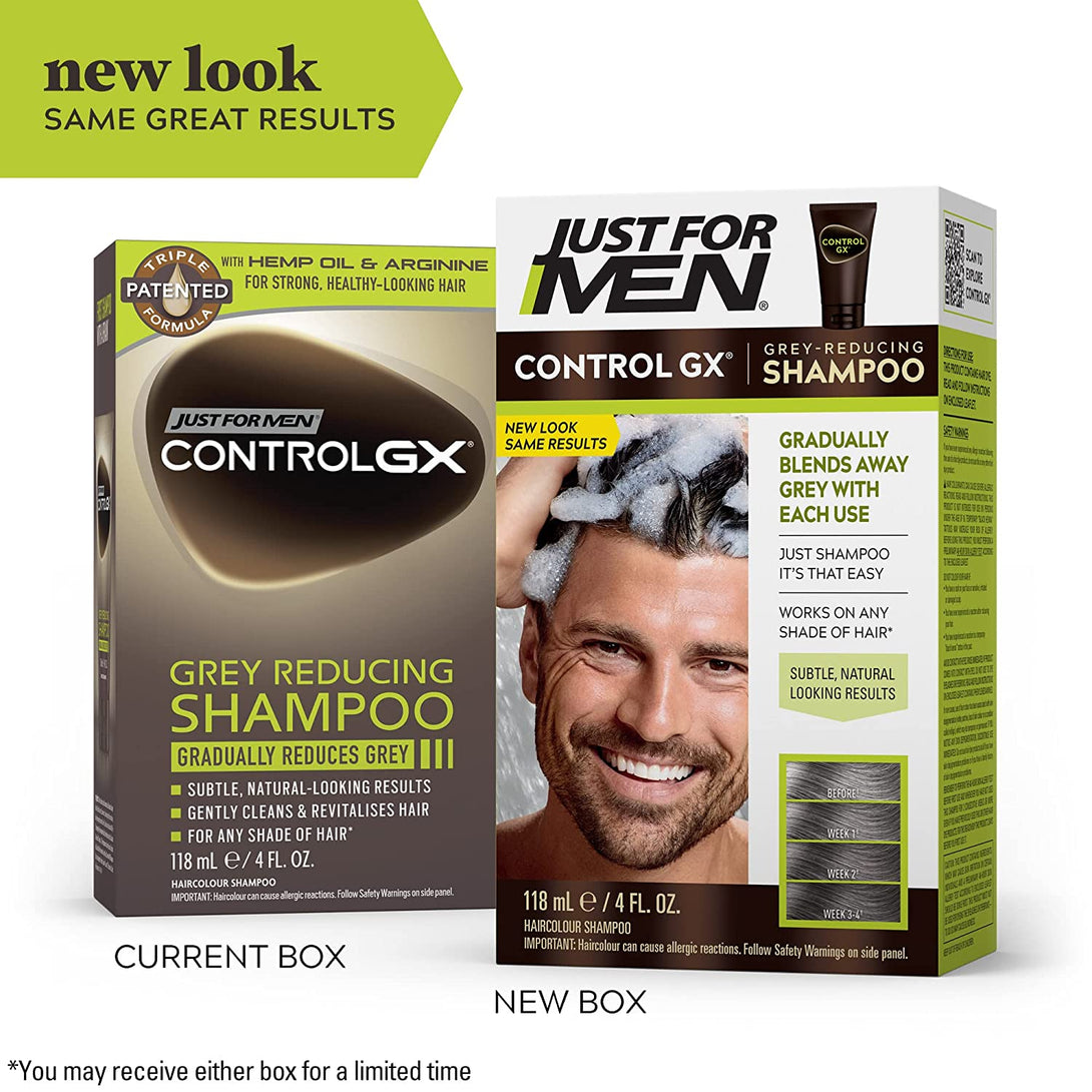 Just for Men Control GX Grey Reducing Shampoo, Gradual Hair Color for Stronger and Healthier Hair, 4 Fl Oz - Pack of 1 (Packaging May Vary)