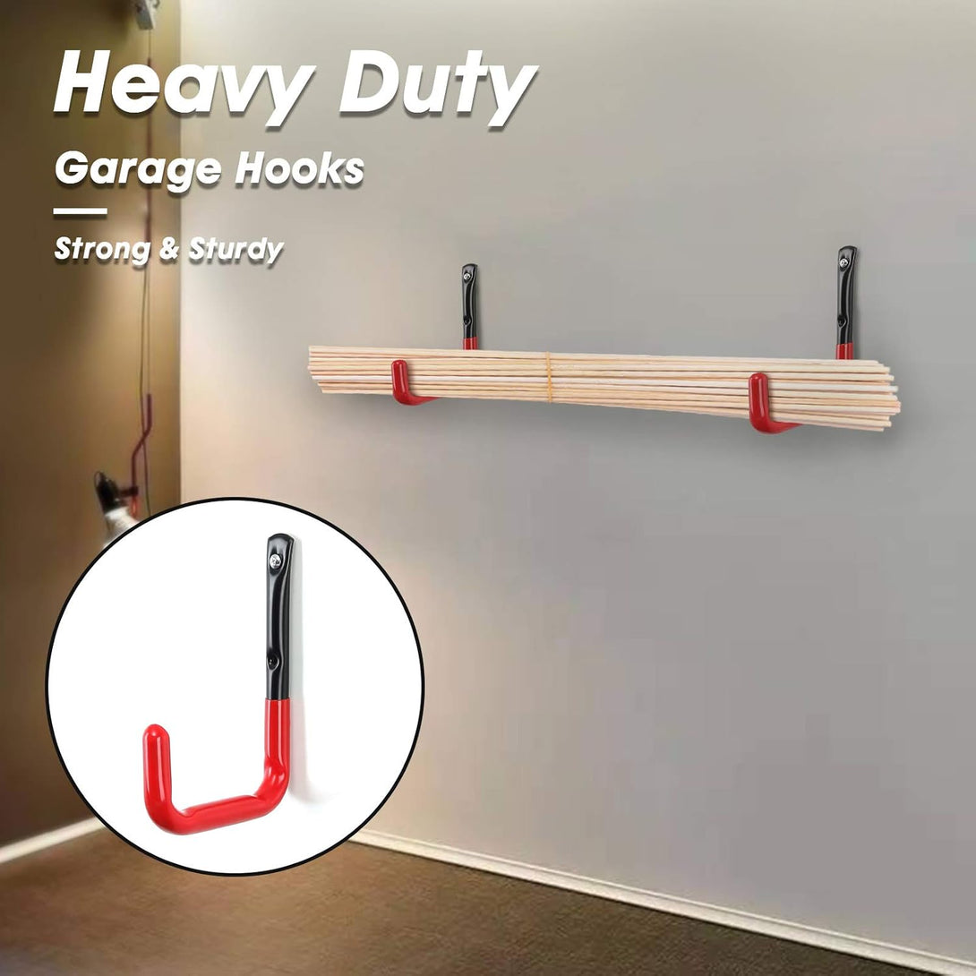 HOME RIGHT Garage Storage Utility Hooks Heavy Duty, Wall Mounted 7.2'' Ladder Hanger Organizer for Hanging Bicycle, Garden Hose, Folding Chairs and Tools(6 Pack, Red)