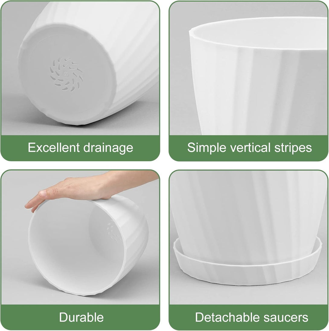 7 Pcs Plant Pots with Drainage Holes and Saucers, Indoor Planters, Set of 7 (7.5, 7, 6.5, 6, 5.5, 4.5, 3.5 Inches), White