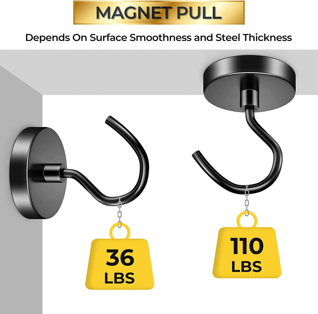 VNDUEEY 4 Pack 110 Lbs Magnetic Hooks Heavy Duty Neodymium Magnet Hook, Strong Magnetic Hooks for Hanging, Rust Proof Magnets with Hooks Magnetic Hanger for Cruise, Home, Kitchen, Office, Classroom