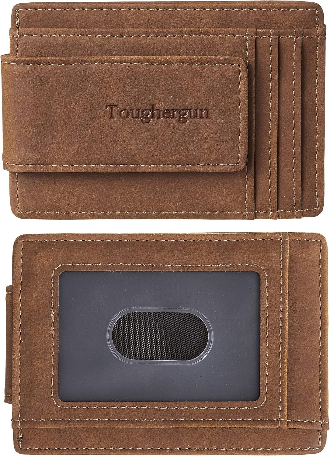 Toughergun Genuine Leather Magnetic Front Pocket Money Clip Wallet RFID Blocking