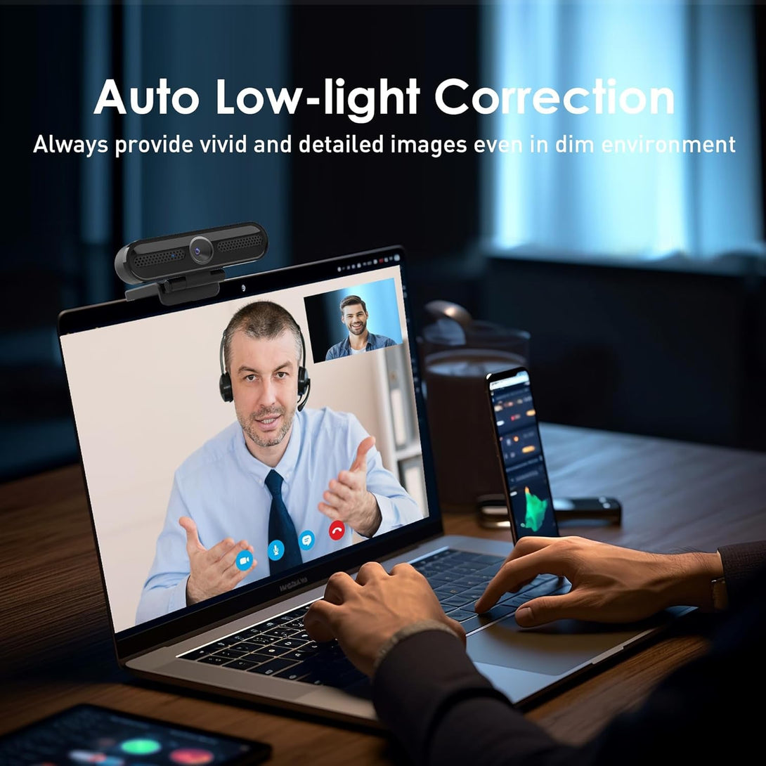 Saylas 2K Webcam, FHD Streaming Camera with 2K/30Fps, 1080P/60Fps, Autofocus, Dual Noise-Cancelling Microphones, Privacy Cover and Tripod, for Computer/Zoom/Skype/Teams/Laptop/Macbook/Windows