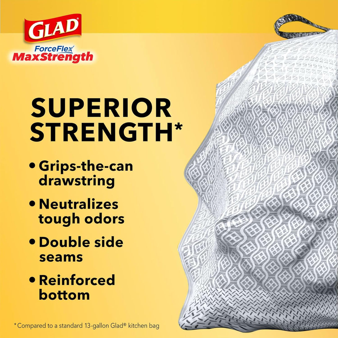 Glad Forceflex Maxstrength XL Kitchen Trash Bags, 20 Gal, Fresh Clean, 80 Ct (Package May Vary)