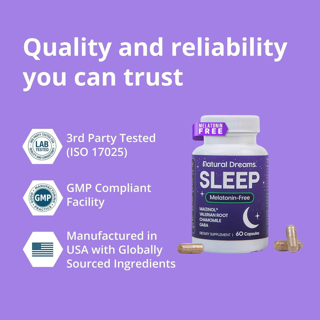 Univera Natural Dreams Melatonin-Free, Gentle Sleep Support, Natural Sleep, Maizinol, Valerian Root, Chamomile Flower, GABA, Magnesium - 60 Capsules