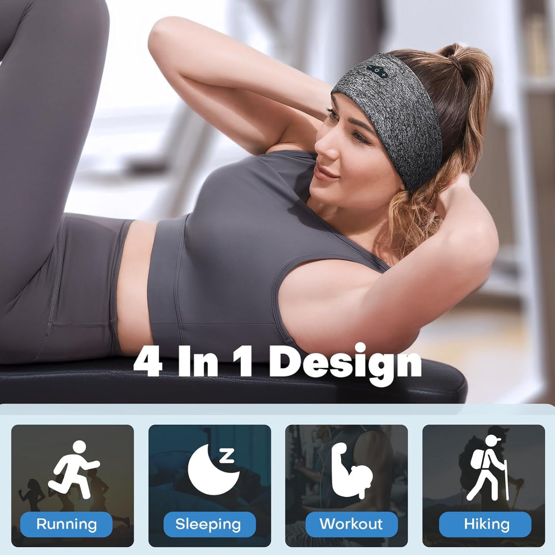 Sleep Headphones Bluetooth Headband for Side Sleeper, 14 Hours Playtime, Wireless Headband Headphones with HD Stereo Speakers for Workout,Running,Yoga, Ideal Gifts for Men, Women, Teens, Grey