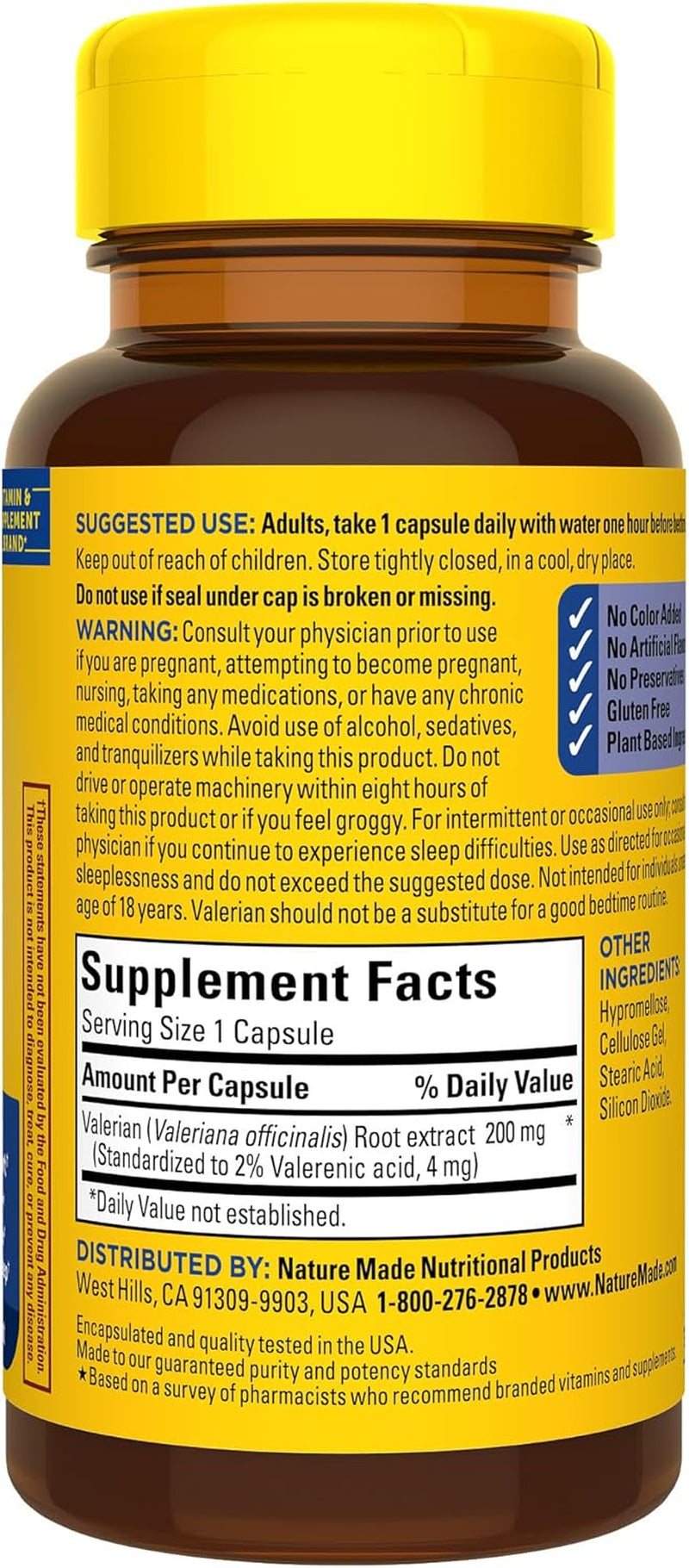 Nature Made Valerian Root for Sleep Support, Melatonin Free Sleep Aid for Adults, 30 Valerian Root Capsules, 30 Day Supply