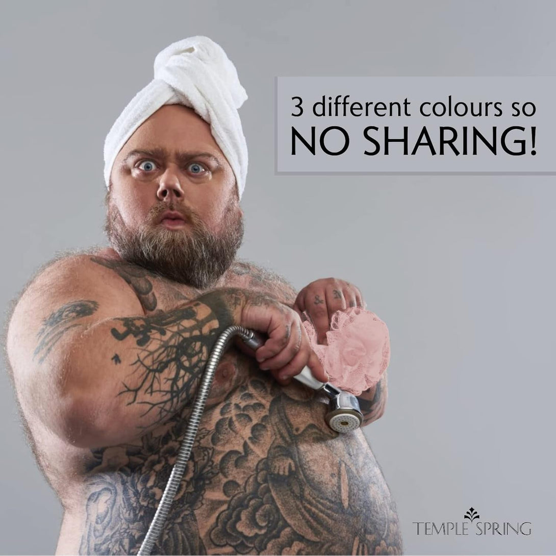 Temple Spring Recycled Luffa Sponges, Bathroom Shower Accessories, Loofa Bath Sponge, Exfoliating Body Scrubber Exfoliator Pouf, Shower Scrubber Puff, Poof, Loofah for Women, Loofah for Men-Coral Pink