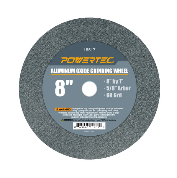 POWERTEC Bench Grinder Wheel 8 Inch 60 Grit, Aluminum Oxide Grinding Wheel for Bench Pedestal Grinder, 1" Thick 5/8" Arbor, Sharpening & Shaping Drill Bits, Blade, and Chisel 1PK (15517)