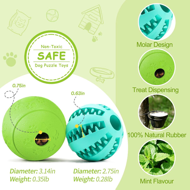 HIPPIH Dog Puzzle Toy 2 Pack, Interactive Dog Toys for Treat Dispensing, Durable Puppy Toys for Teething, Dog Treat Ball