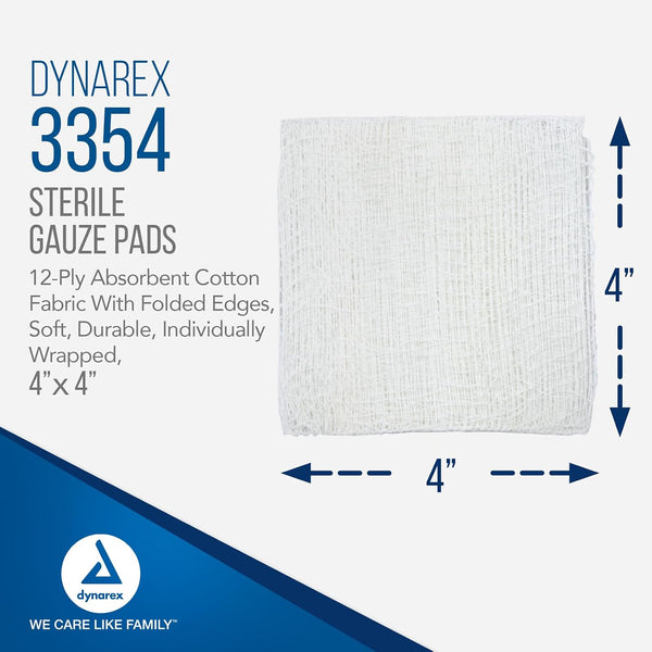 Dynarex 12-Ply Gauze Sponge Sterile 4 x 4 1 Box(ES) 100 per Box 100 Count (Pack of 1)